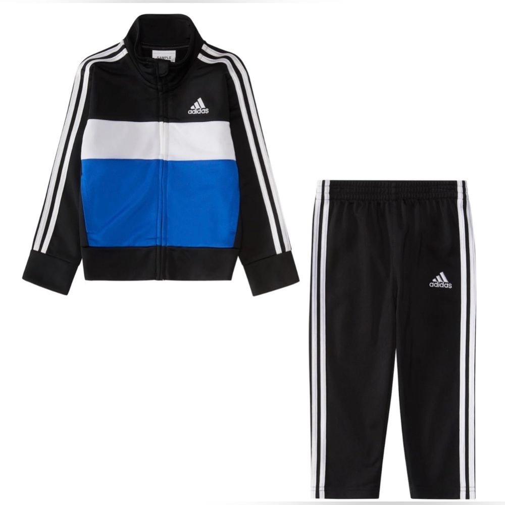 NEW adidas Colorblock Track Zip-Up Jacket &‎ Pants Black White Set, Boy Size 6